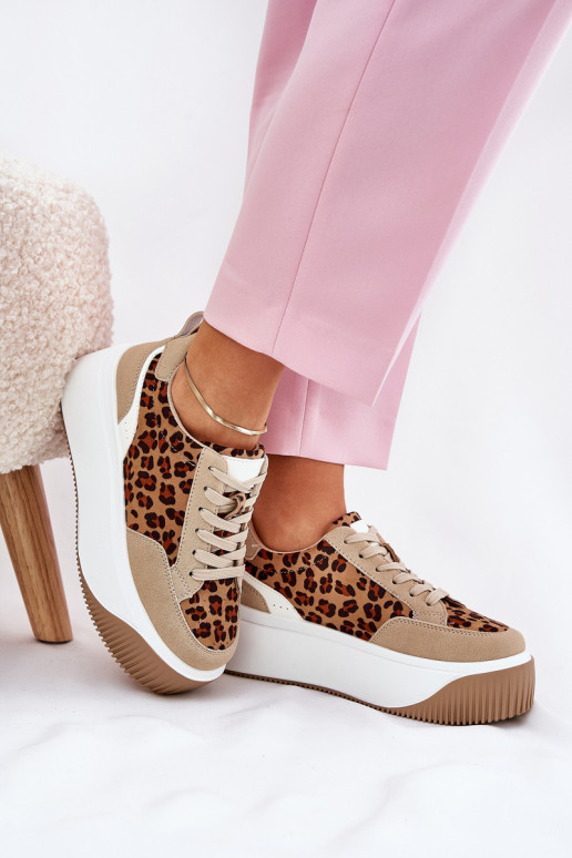 Scarpe modello sneakers Femminile con una piattaforma con motivi di pelliccia di leopardo beige Tamorniel
