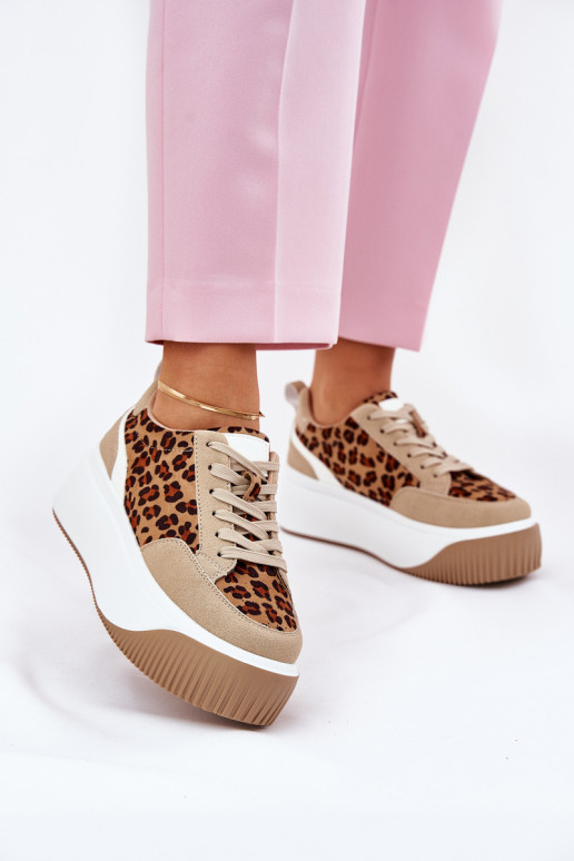 Scarpe modello sneakers Femminile con una piattaforma con motivi di pelliccia di leopardo beige Tamorniel