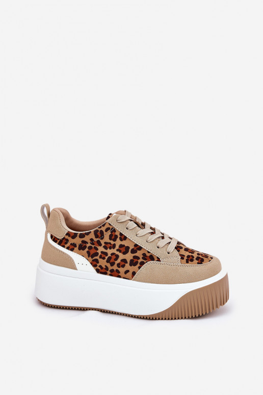 Scarpe modello sneakers Femminile con una piattaforma con motivi di pelliccia di leopardo beige Tamorniel