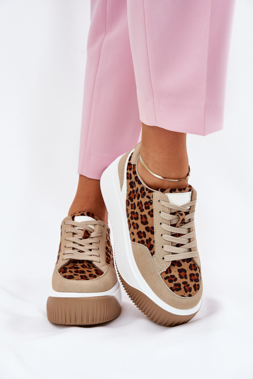 Scarpe modello sneakers Femminile con una piattaforma con motivi di pelliccia di leopardo beige Tamorniel