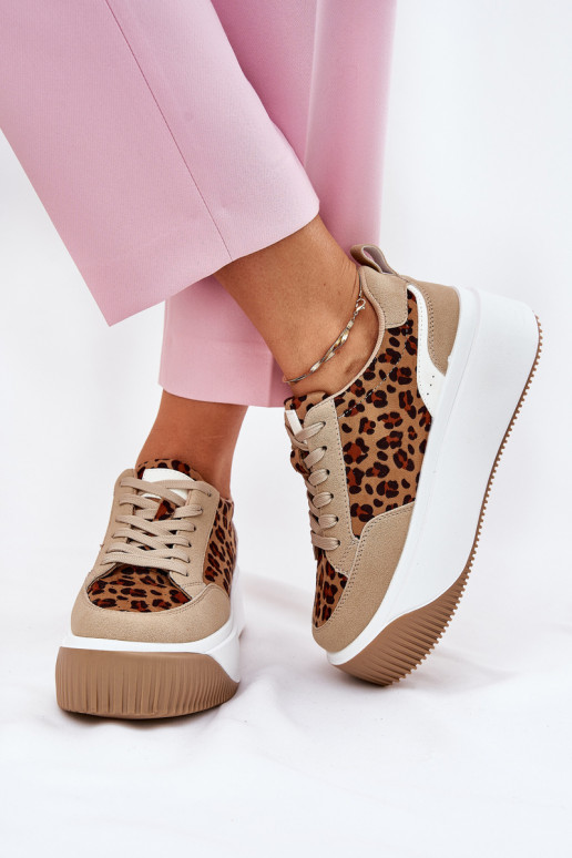 Scarpe modello sneakers Femminile con una piattaforma con motivi di pelliccia di leopardo beige Tamorniel