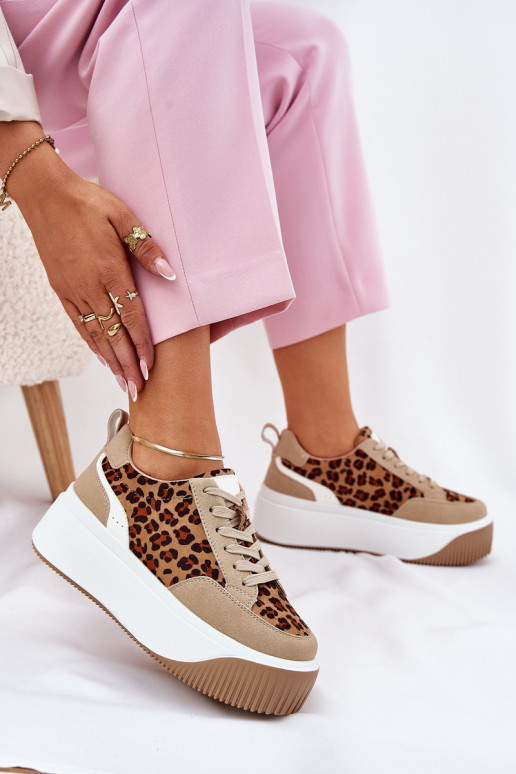 Scarpe modello sneakers Femminile con una piattaforma con motivi di pelliccia di leopardo beige Tamorniel