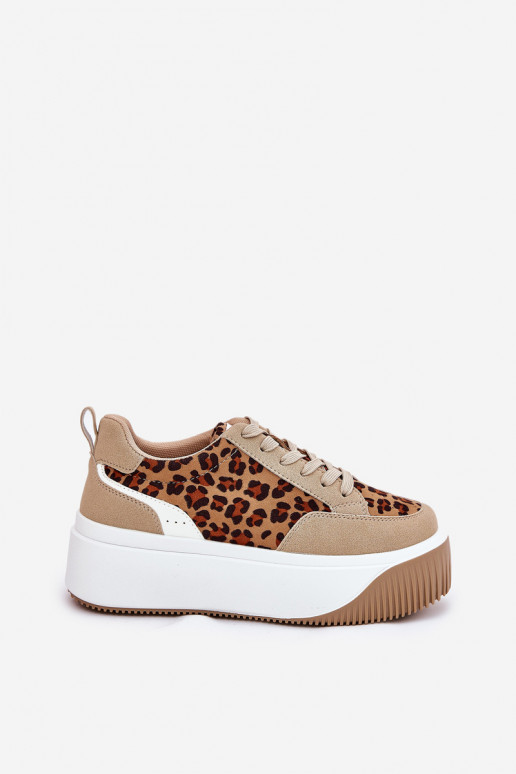 Scarpe modello sneakers Femminile con una piattaforma con motivi di pelliccia di leopardo beige Tamorniel