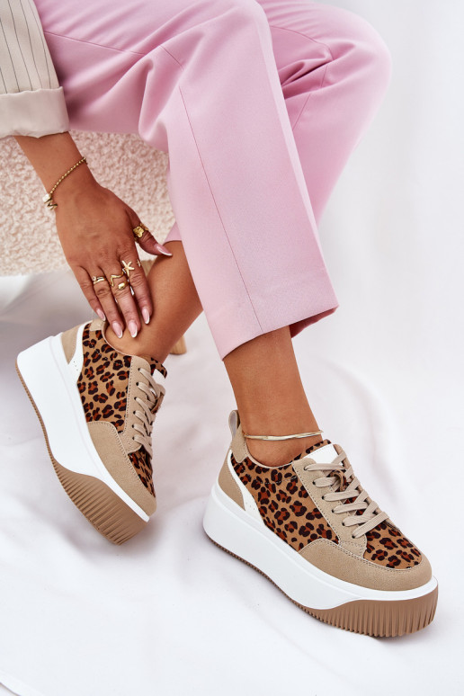 Scarpe modello sneakers Femminile con una piattaforma con motivi di pelliccia di leopardo beige Tamorniel