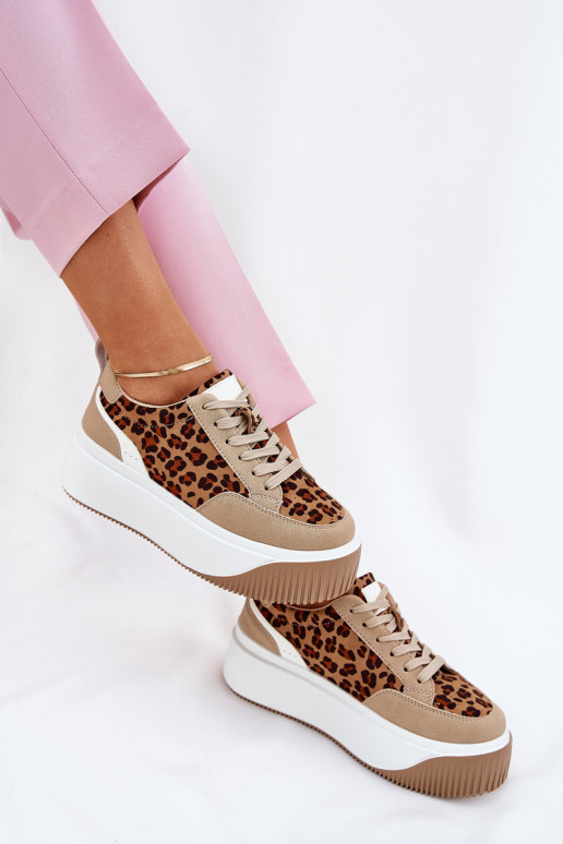 Scarpe modello sneakers Femminile con una piattaforma con motivi di pelliccia di leopardo beige Tamorniel