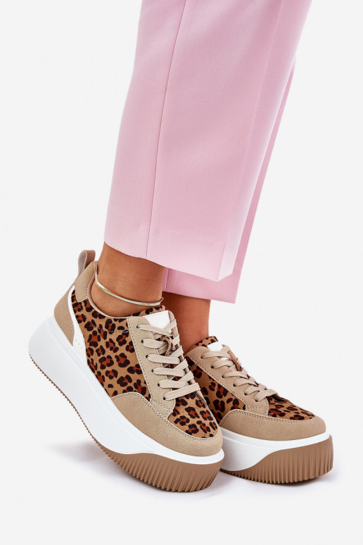 Scarpe modello sneakers Femminile con una piattaforma con motivi di pelliccia di leopardo beige Tamorniel