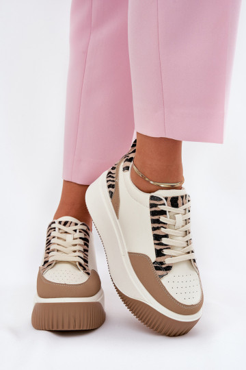 Scarpe modello sneakers Femminile con una piattaforma Zebra beige Tamorniel 2
