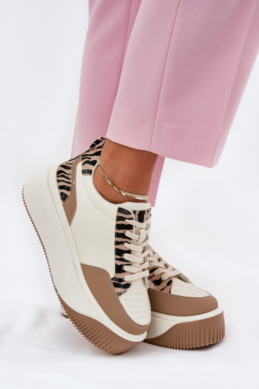 Scarpe modello sneakers Femminile con una piattaforma Zebra beige Tamorniel