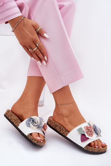 Pantofole da donna Con fiori con una piattaforma Colore bianco Zinrosa