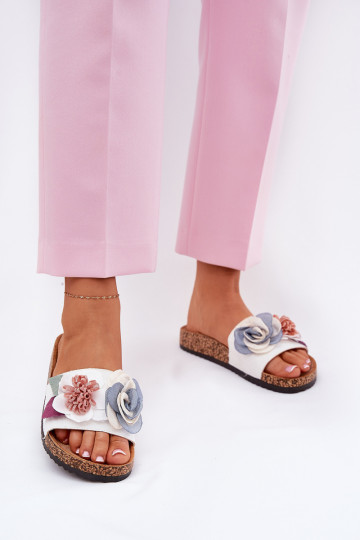 Pantofole da donna Con fiori con una piattaforma Colore bianco Zinrosa 2