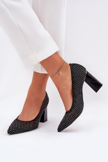 Scarpe decorate a rete con tacco Vinceza 62211 nere 2