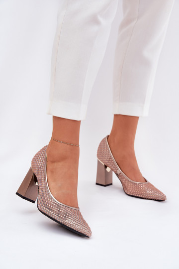 Scarpe con tacco Dekoruotos Tinklelis Vinceza 62211 color sabbia