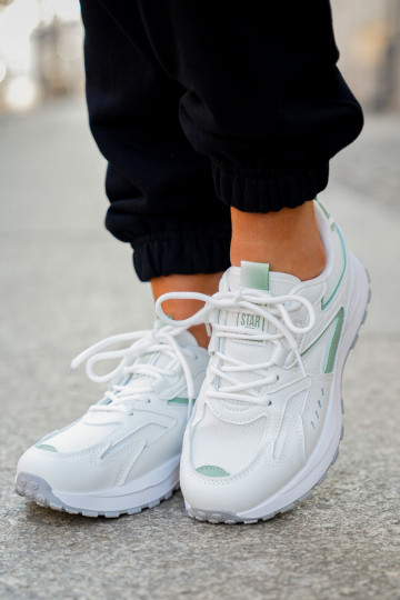 Scarpe sportive da donna Big Star NN274A095 HI-POLY SYSTEM bianche-verdi 2