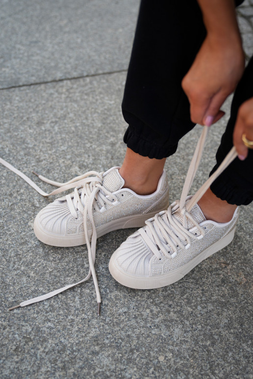 Scarpe modello sneakers femminili con decorazione e piattaforma color sabbia Eanneth