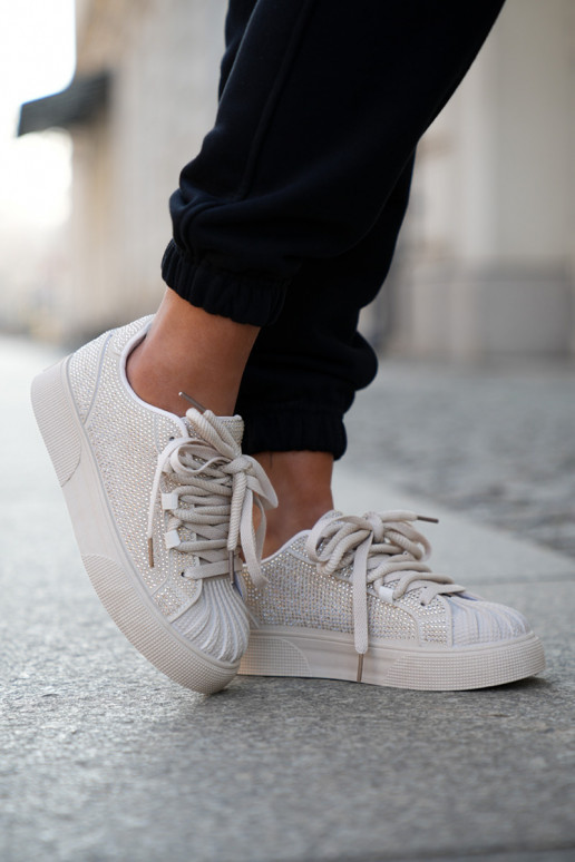 Scarpe modello sneakers femminili con decorazione e piattaforma color sabbia Eanneth