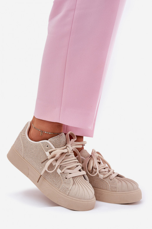 Scarpe modello sneakers femminili con decorazione e piattaforma color sabbia Eanneth